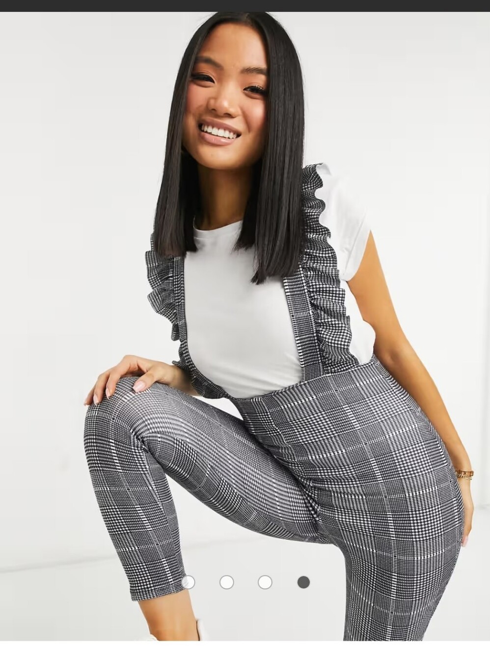 ASOS Black & White Plaid Ruffle Suspender Skinny Jumpsuit